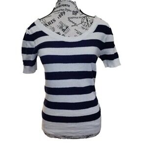 Forever 21 Blue White Striped Short Sleeve Sweater Size M Knit Top